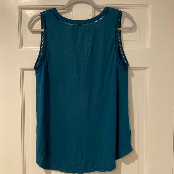 LOFT Teal Sleeveless V-Neck Blouse with Trim – Size Small - Picture 5 of 10